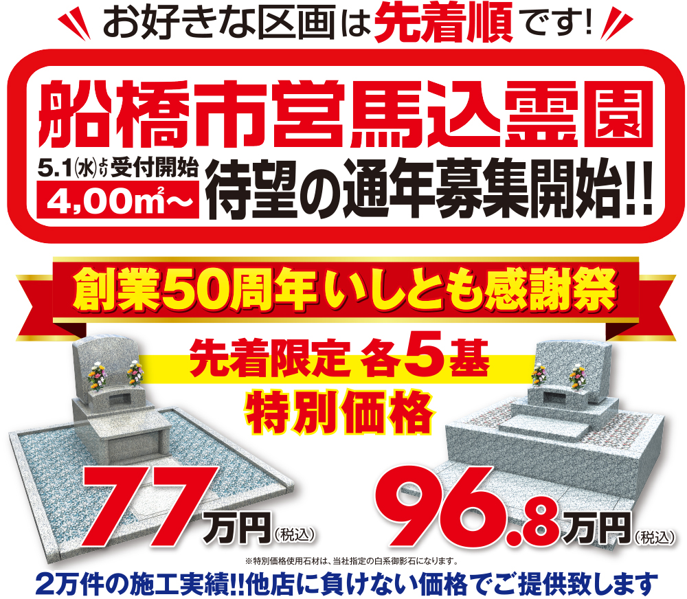 馬込霊園の4平米区画通年募集に伴うキャンペーンを開催中です